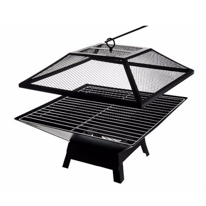 COTINSE 3-in-1 Square Fire Pit for Outside, 19-Inch Wood Burning Fireplace with BBQ Grill, Mesh Lid and Fire Poker, Black - image 3