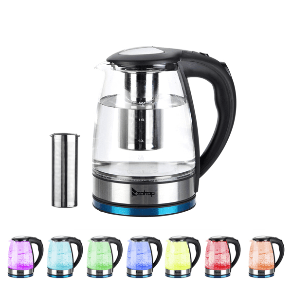 COTINSE 1.8L Electric Kettle Water Heater, Glass Tea Coffee Pot with 7-Color LED Light, Auto Shut-Off, Boil-Dry Protection