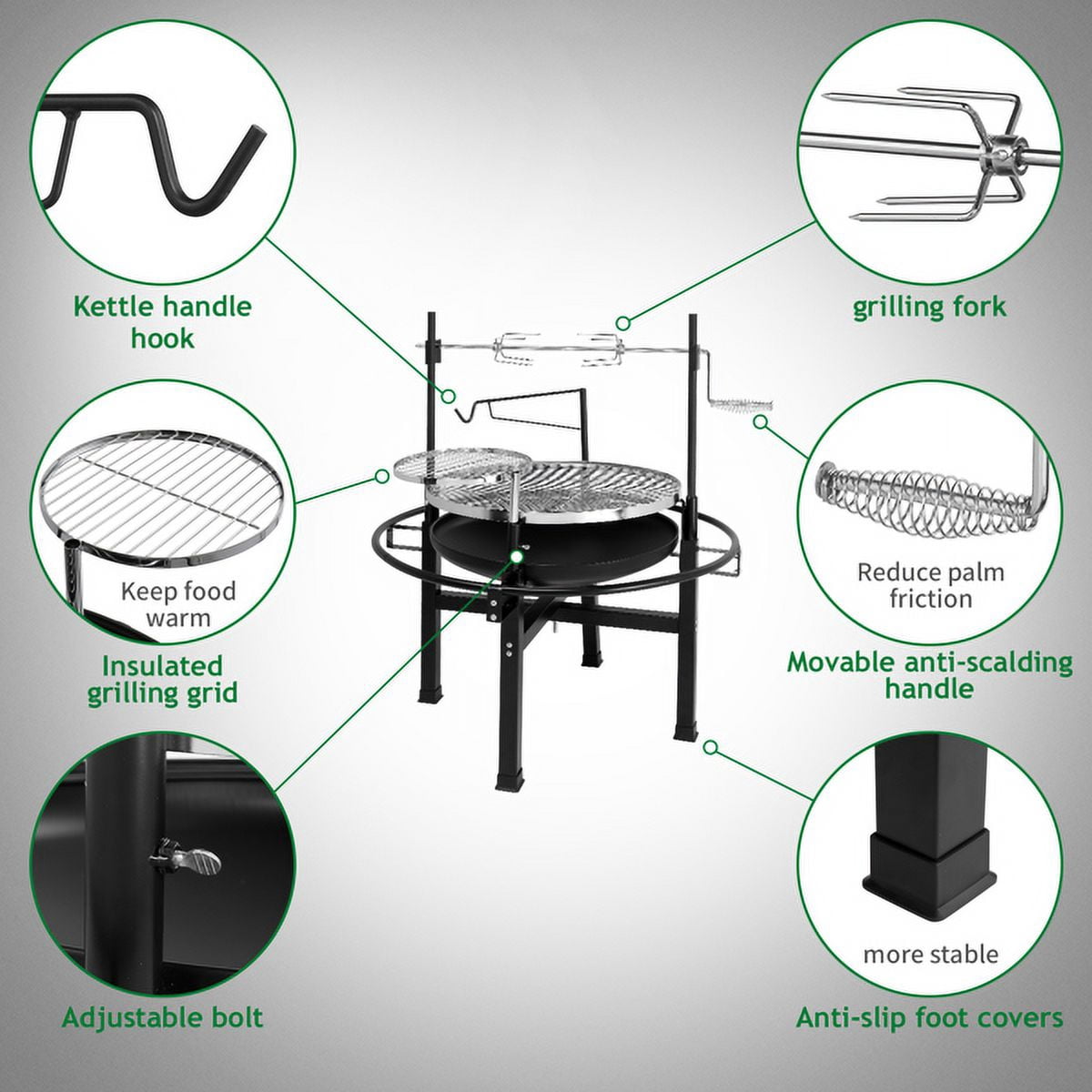 Cotinse BBQ Charcoal Grill Outdoor Barbecue Pit Patio Backyard Camping,Wood Burning Fire Pit BBQ Grill Combo,Black