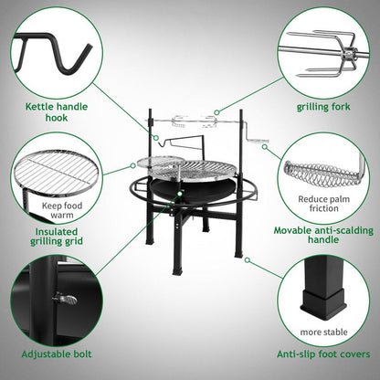 Cotinse BBQ Charcoal Grill Outdoor Barbecue Pit Patio Backyard Camping,Wood Burning Fire Pit BBQ Grill Combo,Black