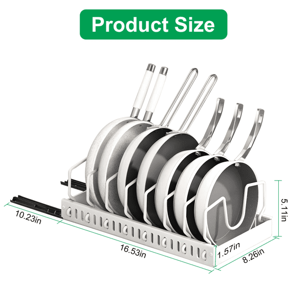 COTINSE Pull Out Pots and Pans Organizer for Cabinet, Sliding Carbon Steel Lid Rack with 8 Adjustable Dividers, 44 lb Capacity, White