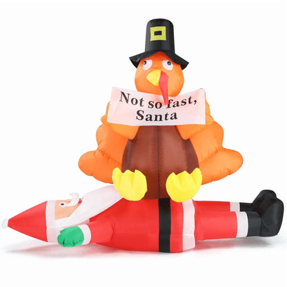 COTINSE 4.9 FT Christmas Inflatable Decorations Outdoor, Turkey Sitting on Santa Claus Blow Up Yard Decoration with Built-in LED Lights