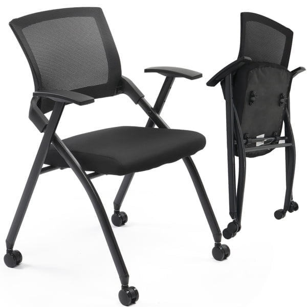 Cotinse Folding Office Chair Stackable Conference Room Chairs with Wheels and Padded Mesh Back Ergonomic for Reception Meeting