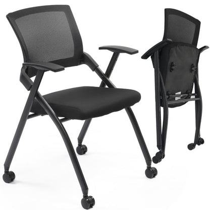 Cotinse Folding Office Chair Stackable Conference Room Chairs with Wheels and Padded Mesh Back Ergonomic for Reception Meeting