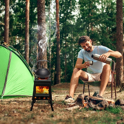 Cotinse Fire Pit, Steel Outdoor Patio Camping wood stove, Wood Burning Backyard Fire Pit with gloves and Fire Poker