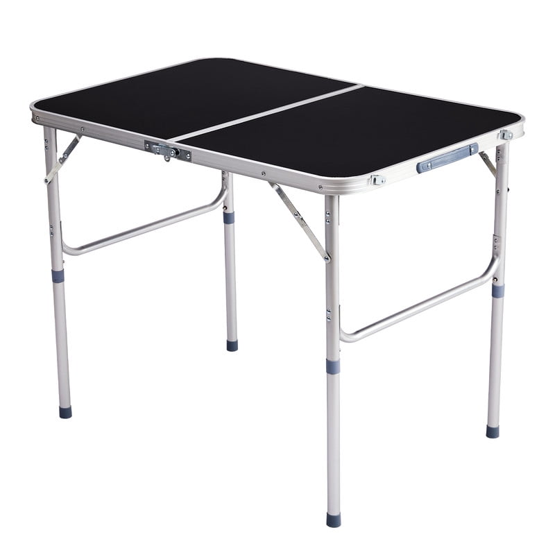 COTINSE 3 FT Adjustable Height Aluminum Folding Table with Carry Handle, Portable Camping Picnic Dining Table for Indoor Outdoor Use, Black