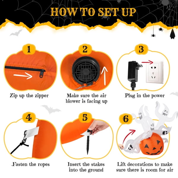 COTINSE 5.9 FT Halloween Inflatable Pumpkin Ghost with Built-In LED Lights, Outdoor Blow Up Yard Decoration for Lawn, Garden and Party