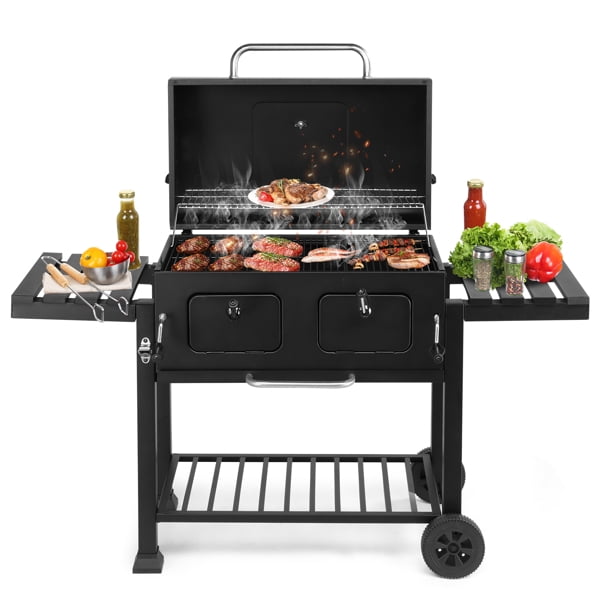 Cotinse BBQ Grill Outdoor Charcoal Grill Smoker Large-sized Barbecue Grill with 2 Charcoal Doors for Patio,Backyard,Garden