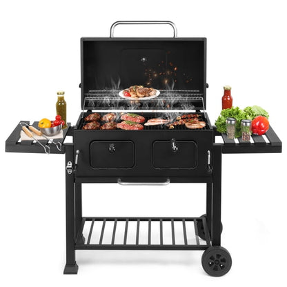 Cotinse BBQ Grill Outdoor Charcoal Grill Smoker Large-sized Barbecue Grill with 2 Charcoal Doors for Patio,Backyard,Garden