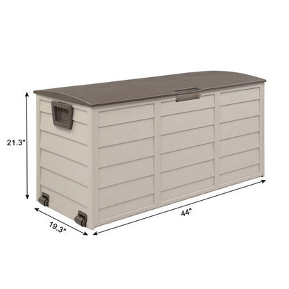 COTINSE 75 Gallon Outdoor Storage Deck Box with Wheels, Weatherproof Resin Garden Chest for Patio Cushions, Pool Toys & Gardening Tools, Brown