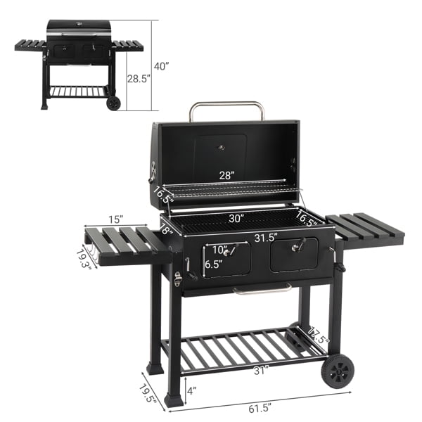 Cotinse BBQ Grill Outdoor Charcoal Grill Smoker Large-sized Barbecue Grill with 2 Charcoal Doors for Patio,Backyard,Garden