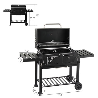 Cotinse BBQ Grill Outdoor Charcoal Grill Smoker Large-sized Barbecue Grill with 2 Charcoal Doors for Patio,Backyard,Garden
