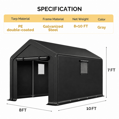 COTINSE 8x10 FT Outdoor Storage Shed, Waterproof Portable Bike Storage Tent with Roll-Up Zipper Door, 2 Windows, Heavy Duty Frame and Ground Stakes for Bicycles, Garden Tools and Firewood