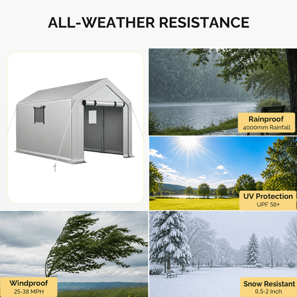 COTINSE 8x10 FT Outdoor Storage Shed, Waterproof Portable Bike Storage Tent with Roll-Up Zipper Door, 2 Windows, Heavy Duty Frame and Ground Stakes for Bicycles, Garden Tools and Firewood