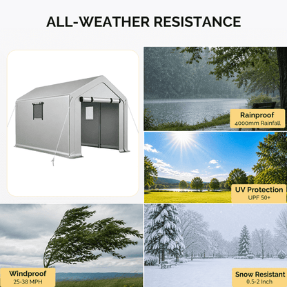 COTINSE 8x10 FT Outdoor Storage Shed, Waterproof Portable Bike Storage Tent with Roll-Up Zipper Door, 2 Windows, Heavy Duty Frame and Ground Stakes for Bicycles, Garden Tools and Firewood