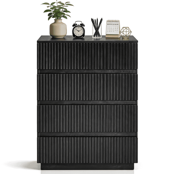 COTINSE 4-Drawer Dresser, Black Handleless Nightstand with Grille Fronts, Engineered Wood Storage Cabinet for Bedroom, 23.62 in Wide