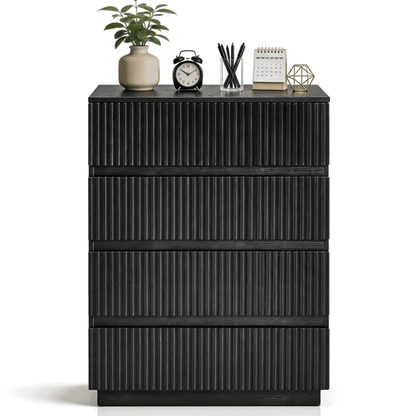 COTINSE 4-Drawer Dresser, Black Handleless Nightstand with Grille Fronts, Engineered Wood Storage Cabinet for Bedroom, 23.62 in Wide