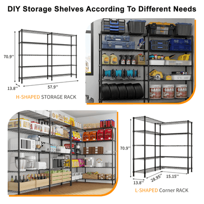 COTINSE 5-Tier Wire Shelving Unit, 58"W x 14"D x 71"H, 1500 lbs Metal Storage Rack with Adjustable Shelves, Freestanding Garage Shelf for Kitchen Pantry Warehouse