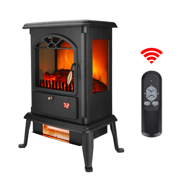 COTINSE 22" Freestanding Electric Fireplace Stove, 1500W Infrared Fireplace Heater with 3-Sided Glass, 3D Flame, Remote Control, Thermostat, 12H Timer, 7 Flame Colors, Black