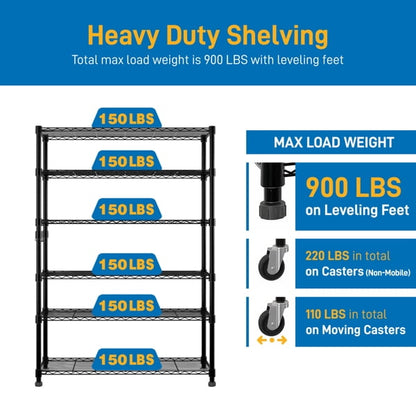 Cotinse 6 Tier Wire Shelving with Wheels 2400LBS Capacity, Heavy Duty Storage Rack for Home Garage, 46"W x 18"D x 82"H Adjustable Shelves, Silver