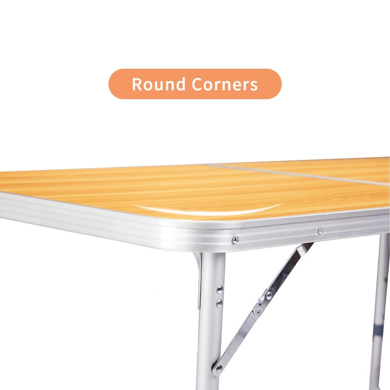 COTINSE 2.3 FT Portable Aluminum Folding Table with Carry Handle, Camping Picnic Dining Table for Indoor Outdoor Party, Woodgrain