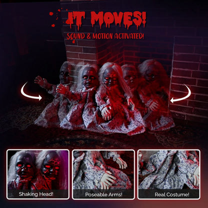 COTINSE 2.8 FT Animatronic Twin Girls Halloween Decoration with Light-Up Eyes, Creepy Sounds & Swaying Bodies, Battery Powered