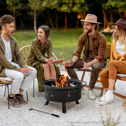 COTINSE 30-Inch Wood Burning Fire Pit for Outside with Spark Screen and Poker, Round Metal Fire Bowl for Patio, Backyard and Camping, Black