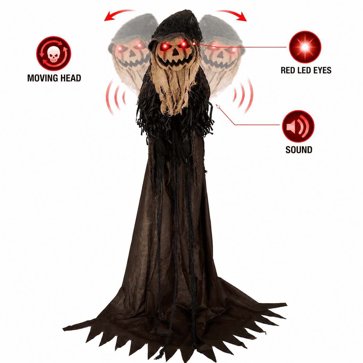 COTINSE 5.7 FT Sound-Activated Animatronic Halloween Wizard with Pumpkin Face, Moving Head, Red LED Eyes & Scary Sound for Yard Haunted House