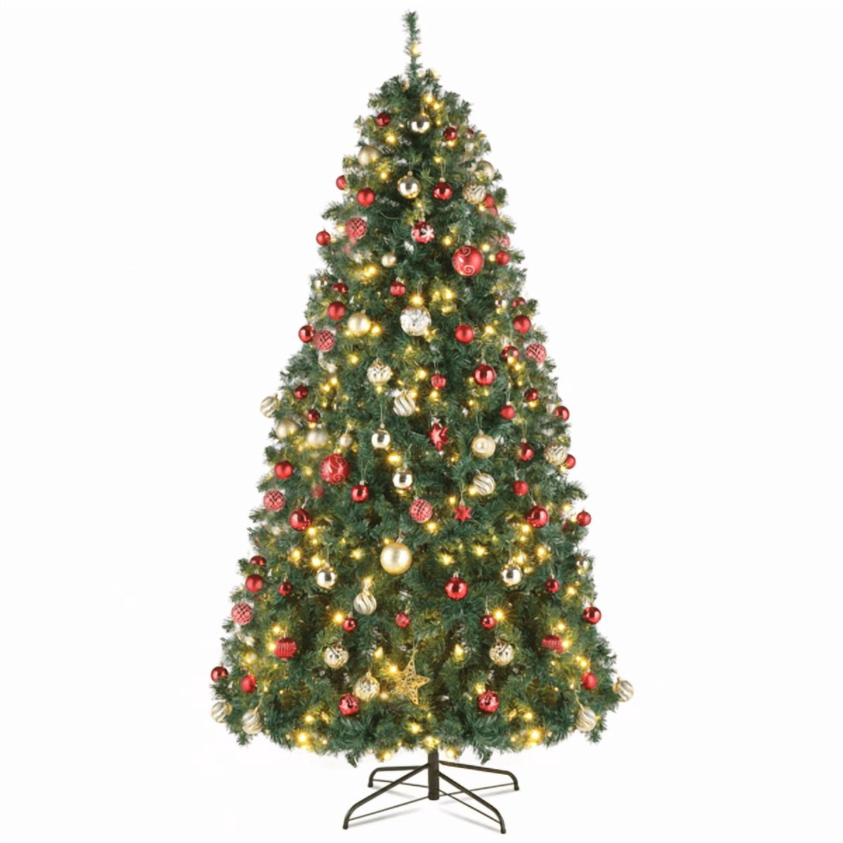 COTINSE 10 FT Pre-Lit Artificial Christmas Tree, 1200 LED Lights, 10 Lighting Modes, Remote Control, 5090 PVC Tips, Hinged Branches, Metal Stand