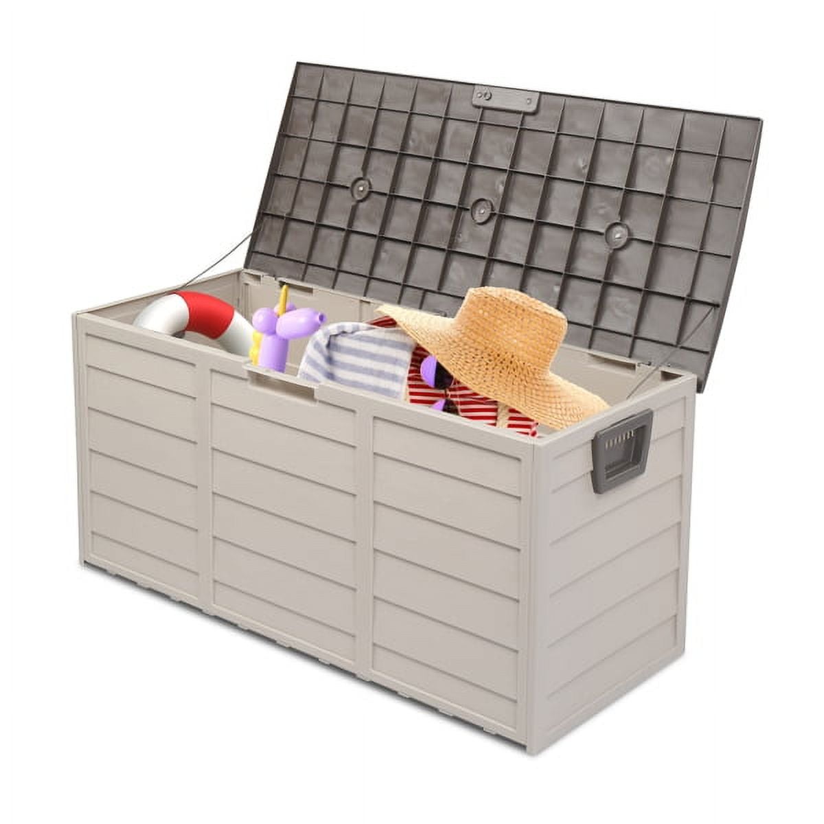 COTINSE 75 Gallon Outdoor Storage Deck Box with Wheels, Weatherproof Resin Garden Chest for Patio Cushions, Pool Toys & Gardening Tools, Brown