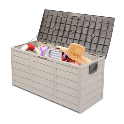 COTINSE 75 Gallon Outdoor Storage Deck Box with Wheels, Weatherproof Resin Garden Chest for Patio Cushions, Pool Toys & Gardening Tools, Brown