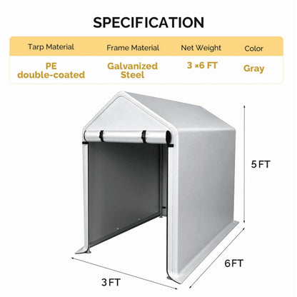 COTINSE 3x6 FT Outdoor Storage Shed, Waterproof Portable Bike Storage Tent with Roll-Up Zipper Door, 2 Windows, Heavy Duty Frame and Ground Stakes for Bicycles, Garden Tools and Firewood