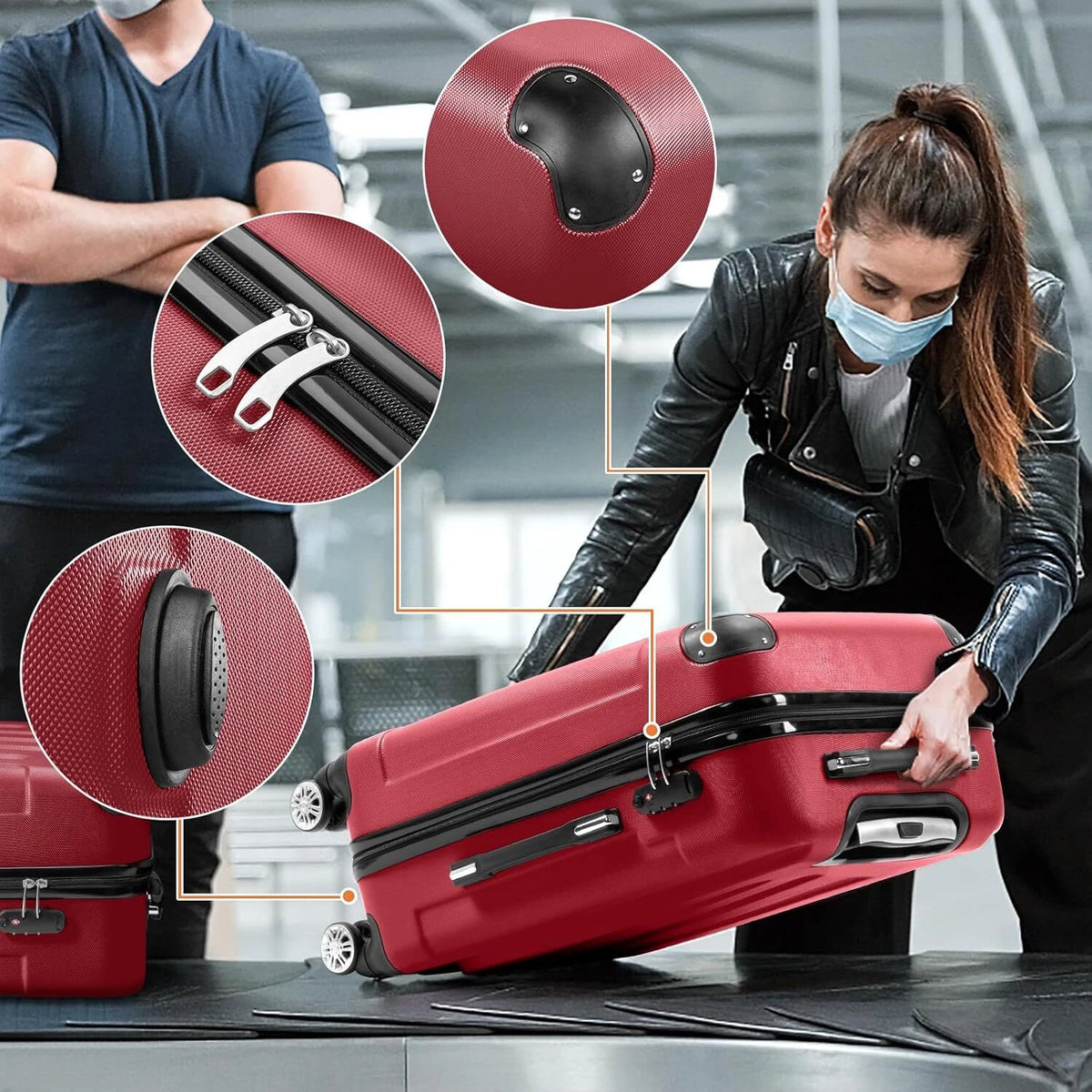 Cotinse 3 Piece Luggage Sets Hardshell Lightweight Suitcase with TSA Lock Spinner Wheels, Wine Red