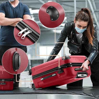 Cotinse 3 Piece Luggage Sets Hardshell Lightweight Suitcase with TSA Lock Spinner Wheels, Wine Red