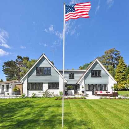COTINSE 20FT Sectional Aluminum Flag Pole Kit with 2PCS 3x5 FT American Flags, Gold Ball Finial, Halyard Rope and PVC Sleeve for Outdoor Yard