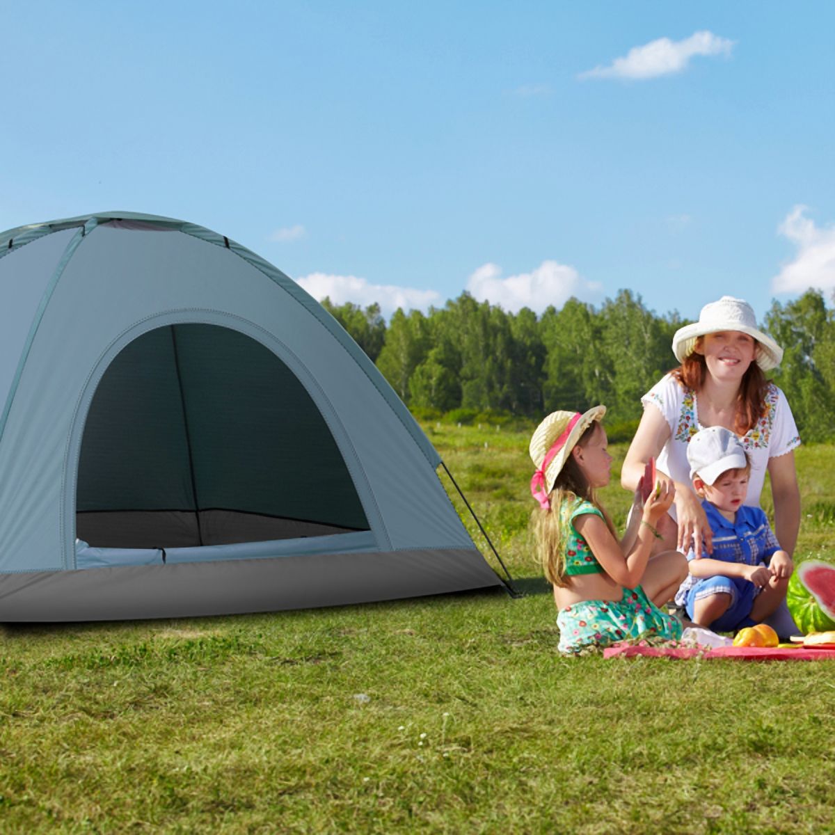 Cotinse 3-4 Person Tent for Camping, Instant Pop Up Camping Tent with Screen Porch, Family Tent for Outdoor/Hiking/Traveling, with Tote Bag, Camp Dome,Blue
