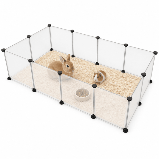 COTINSE 12-Panel Pet Playpen, Portable Plastic Small Animal Playpen for Rabbits, Guinea Pigs, Hamsters and Hedgehogs, 56" x 28" x 14", White