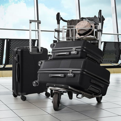 COTINSE 3 Piece Hardside Luggage Set, Lightweight PP Suitcases with 360° Spinner Wheels, 20/24/28 Inch Travel Trolley Case, Black