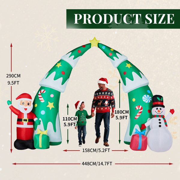 COTINSE 15 FT Wide Christmas Archway Inflatable Outdoor Decorations, Lighted Christmas Tree Arch with Santa & Snowman, 13 LED Lights, Built-in Blower, Stakes & Tethers