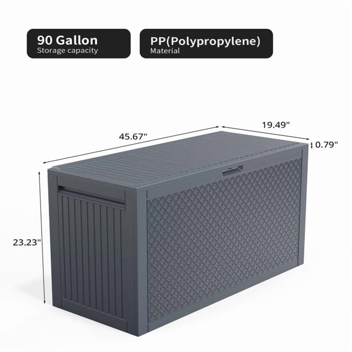 COTINSE 90 Gallon Deck Box, Outdoor Large Storage Box, Waterproof Resin Storage Bench for Patio, Cushions, Gardening Tools, Pool Supplies, Gray