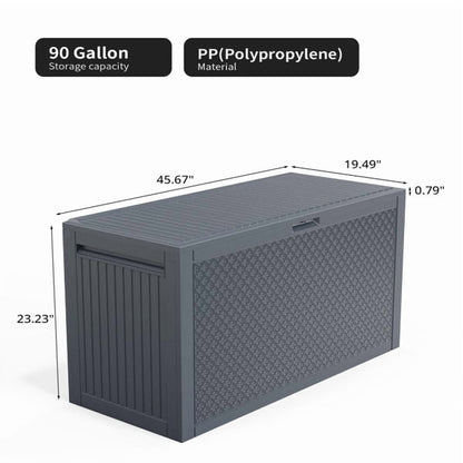 COTINSE 90 Gallon Deck Box, Outdoor Large Storage Box, Waterproof Resin Storage Bench for Patio, Cushions, Gardening Tools, Pool Supplies, Gray