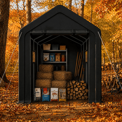 COTINSE 8x10 FT Outdoor Storage Shed, Waterproof Portable Bike Storage Tent with Roll-Up Zipper Door, 2 Windows, Heavy Duty Frame and Ground Stakes for Bicycles, Garden Tools and Firewood