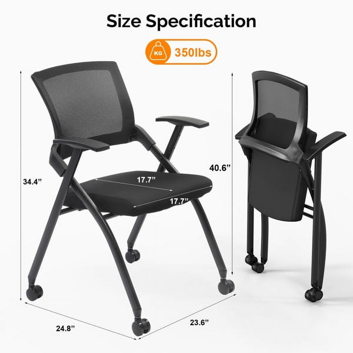 Cotinse 2 Pack Folding Office Chair Stackable Conference Room Chairs with Wheels and Padded Mesh Back Ergonomic for Reception Meeting
