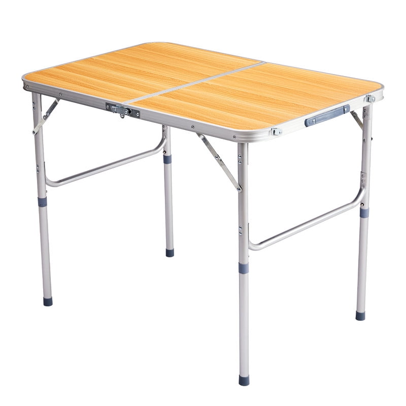 COTINSE 3 FT Adjustable Height Aluminum Folding Table with Carry Handle, Portable Camping Picnic Dining Table for Indoor Outdoor Use, Woodgrain
