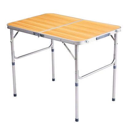COTINSE 3 FT Adjustable Height Aluminum Folding Table with Carry Handle, Portable Camping Picnic Dining Table for Indoor Outdoor Use, Woodgrain