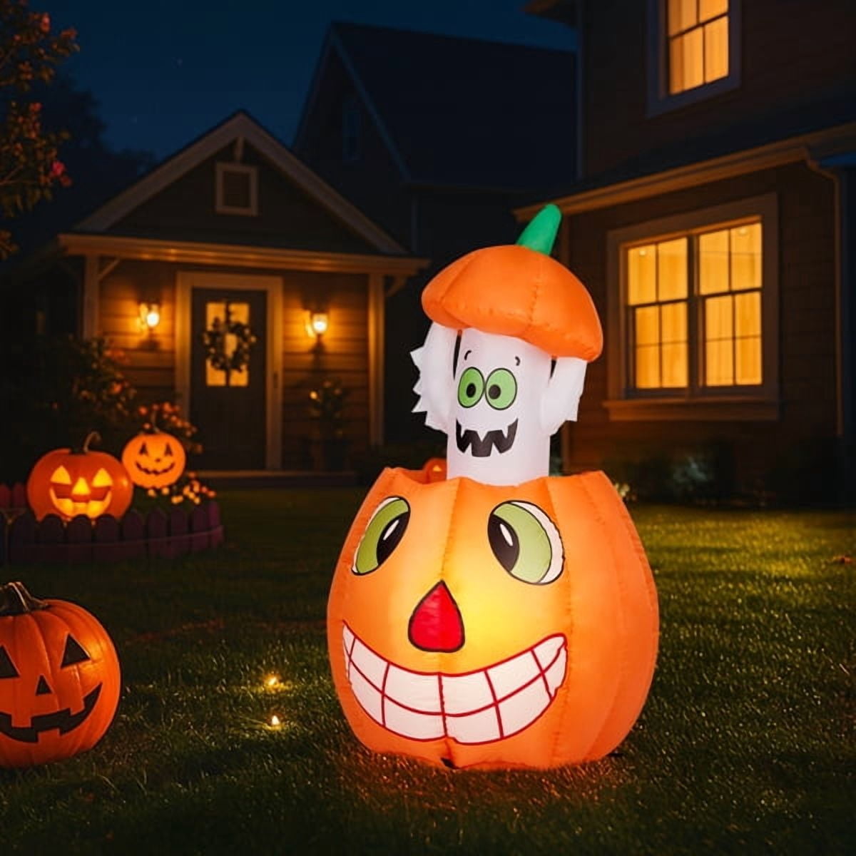 COTINSE 33.6in Halloween Inflatable Pumpkin Ghost with Built-In LED Lights, Outdoor Blow Up Yard Decoration for Lawn, Garden and Party
