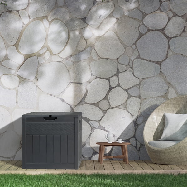 COTINSE 33 Gallon Outdoor Storage Box, Rattan-Look Plastic Deck Box for Patio Cushions, Garden Tools & Toys, Dark Gray