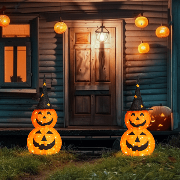 COTINSE 2-Pack 3 FT Lighted Pop-Up Pumpkin Halloween Decorations, 150 LED Lights, Collapsible Indoor Outdoor Yard Decor