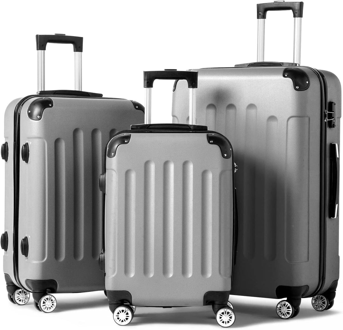 Cotinse 3 Piece Luggage Sets Hardshell Lightweight Suitcase with TSA Lock Spinner Wheels,Gray