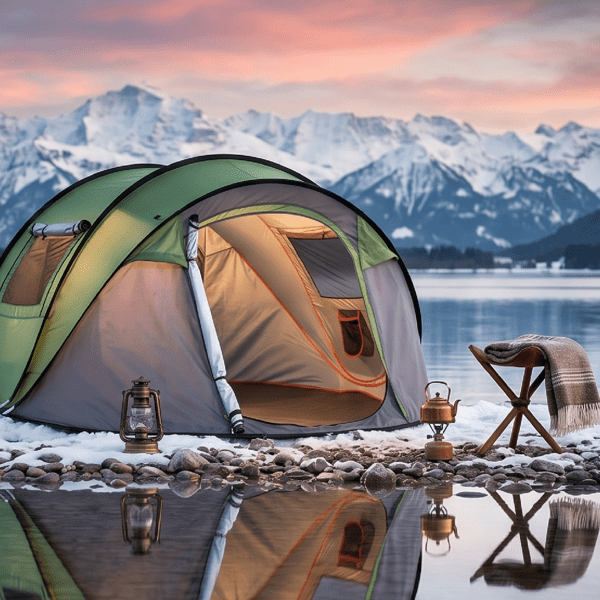 COTINSE Instant Pop Up Camping Tent, 4 Person Waterproof Family Tent with Front Awning, Dual Mesh Doors, Storage Pockets and Carry Bag for Camping, Traveling, Green